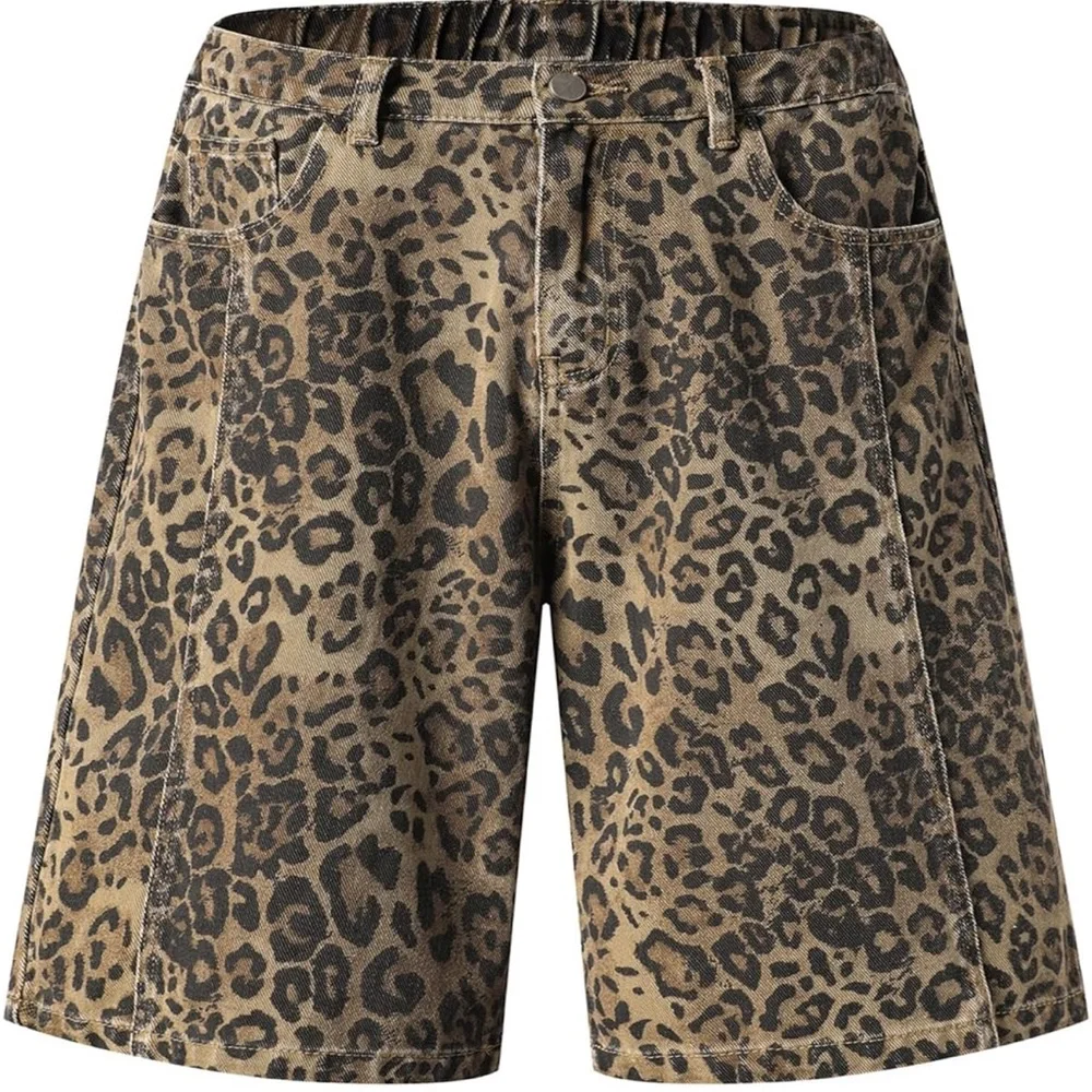 Cute Gal Leopard Print Unisex Y2K Mid Rise Jorts - Picture 1 of 3